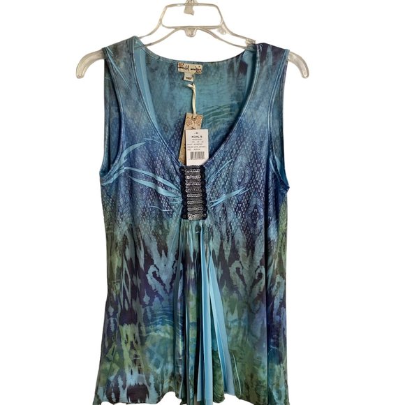NWT Women's World Unity Light Blue & Green Tank Top - Picture 1 of 13